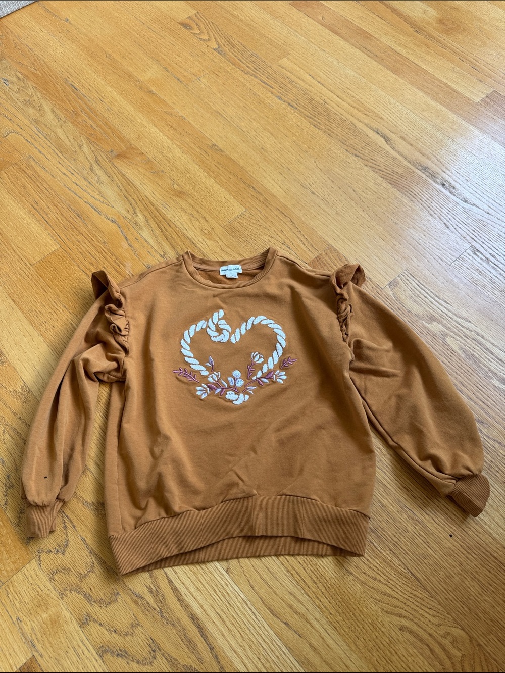 Girls' Brown Heart Rope Sweatshirt with Ruffle Sleeves